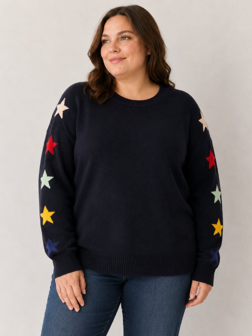 Sugarhill Brighton Stacey Star Sleeve Sweater Navy Multicolor US 18/UK22